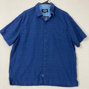 Nat Nast Blue Geometric Print Silk Blend Short Sleeve Button Down‎ size Large